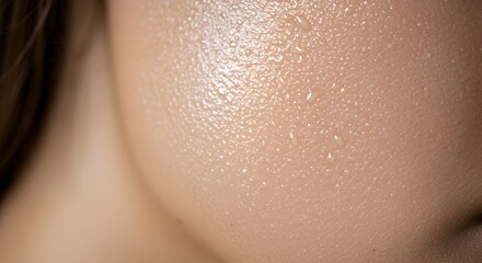 Fototapeta premium Extreme close-up of woman's skin glistening with sweat after exercising or during hot weather