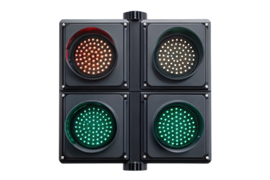 LED traffic light with four signals isolated with transparent background