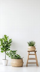 Fototapeta premium Indoor Greenery Serenity: A harmonious arrangement of potted plants, bringing nature indoors, creating a serene and refreshing atmosphere.
