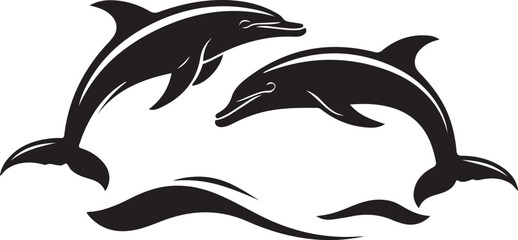 Playful Dolphins Silhouette with Ocean Waves