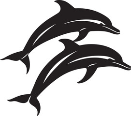Playful Dolphins Silhouette with Ocean Waves