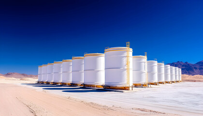 Obraz premium White tanks desert industrial facility
