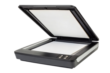 Flatbed scanner with open lid isolated with transparent background