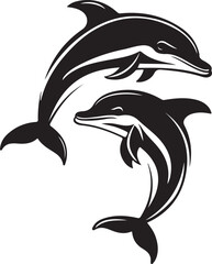 Playful Dolphins Silhouette with Ocean Waves