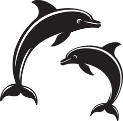 Playful Dolphins Silhouette with Ocean Waves