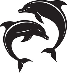 Playful Dolphins Silhouette with Ocean Waves