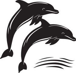 Obraz premium Playful Dolphins Silhouette with Ocean Waves