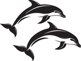 Obraz premium Playful Dolphins Silhouette with Ocean Waves