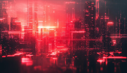 Fototapeta premium Glitch Cyberpunk City Background – Neon Cityscape, Distorted Digital Effect, Futuristic Sci-Fi Aesthetic