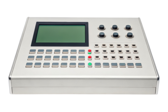 Control panel with screen and buttons isolated with transparent background