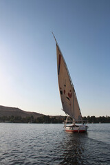 Fototapeta premium Felucca sailing on Nile River in a sunny afternoon at Aswan, Egypt
