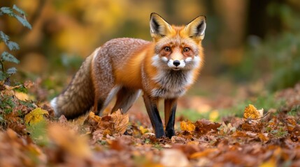 Obraz premium Majestic Red Fox in Autumnal Woodland