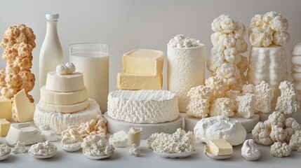 A vibrant tapestry of dairy delights unfolds, showcasing a diverse array of textures and flavors. From the creamy richness of whole milk and the tangy tang of cottage cheese to the smooth indulgence