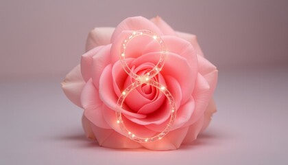  Number eight in a glowing neon style on a pink rose with a soft focus