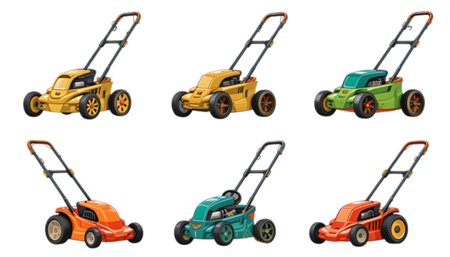  Set of Vibrant and Creative Lawn Mower Artwork isolated on png
