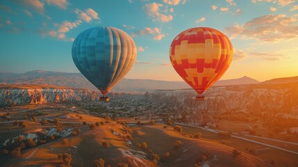 Obraz premium Cappadocia sunrise hot air balloon flight over valley (1)