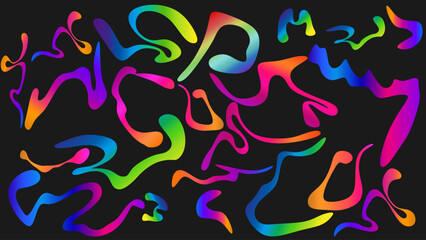 Abstract shape of rainbow curved lines with black background. Abstract wavy lines colorful