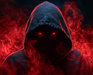 hooded figure in fiery smoke