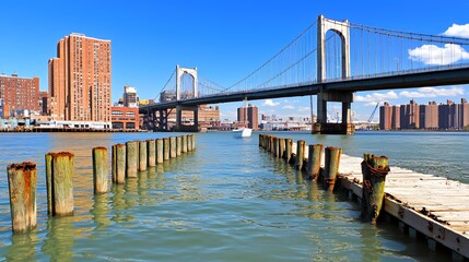 Urban River Bridge Landscape with Skyline