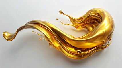Aerial Drone Shot: Golden Liquid Stream Flowing on White Background - Abstract Art
