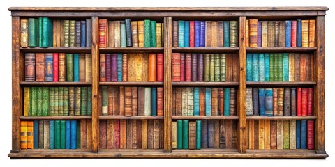 Antique Wooden Bookcase Overflowing with Vintage Books - Rustic Library Interior