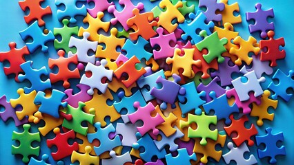 Blank Jigsaw Puzzle Pieces on Blue Background - Stock Photo