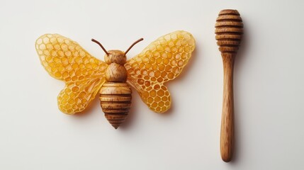 A golden treasure trove of honey, a honeycomb brimming with its golden sweetness, is isolated against a pristine white backdrop, offering ample copy space for your creative touch. The wooden honey
