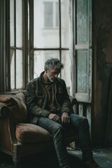 Sitting alone in a dimly lit room during a moment of reflection