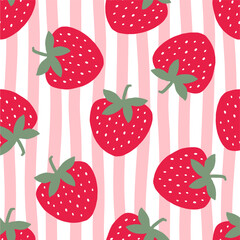 Cute Strawberry pattern, seamless print with berry. Natural sweet food. Summer fruit background for fabric, textile, wrapping paper, wallpaper. Flat vector illustration