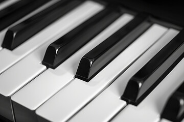 Close up of piano keys, concept: music, musical instruments, and performing arts