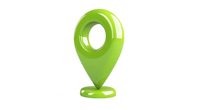 Glossy Green 3D Map Pin Icon with Smooth Surface and Tapered Design