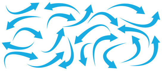 Set of curved arrows isolated on white background. Curved arrows, hand drawn curved arrows. Set long blue curve arrow icon vector . blue curve arrow icon set. long arrow icon set
