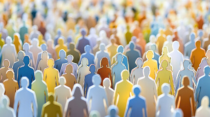 Fototapeta premium A paper cut artwork depicting a diverse crowd of people. The figures are carefully crafted with unique shapes and sizes, representing a variety of backgrounds and cultures.