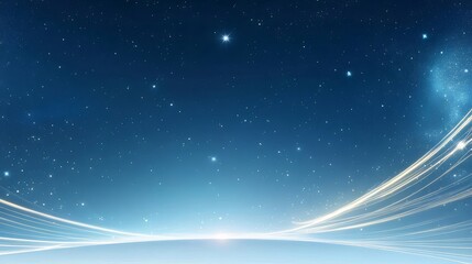 Light trails curve earth, night sky