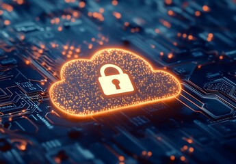 Glowing Cloud Symbol With Open Padlock on Digital Background