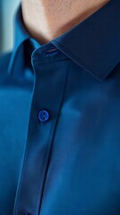 Elegant Blue Shirt: A close-up of an immaculately tailored blue shirt, showcasing the fine details of the fabric and the precision of the craftsmanship.