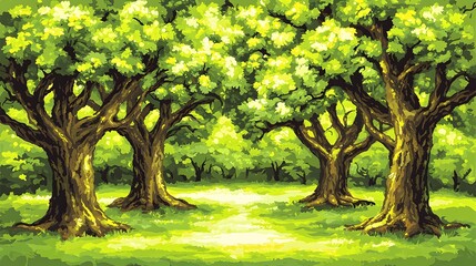 Lush Green Forest with Sunlight Filtering Through the Leaves Creating a Calm Natural Setting