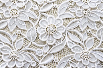 Elegant White Lace Fabric Texture - Close-up Detail Shot
