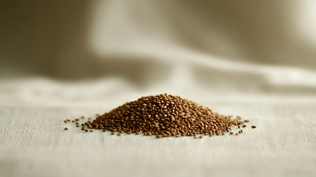 A pile of cumin seeds in a small mound on a textured dark surface, the small brown seeds clearly visible.