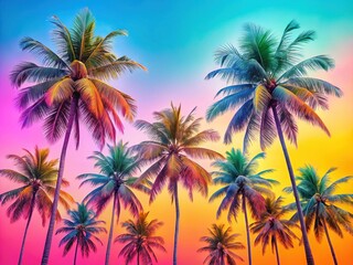 Vibrant Pastel Sunset with Silhouetted Palm Trees - Tropical Summer Background