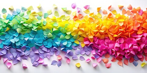 Vibrant Rainbow Gradient Sticky Notes with Scattered Petals - Clean Clinical Stock Photo