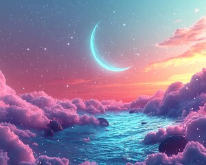 Pastel Cloudscape River Night Sky