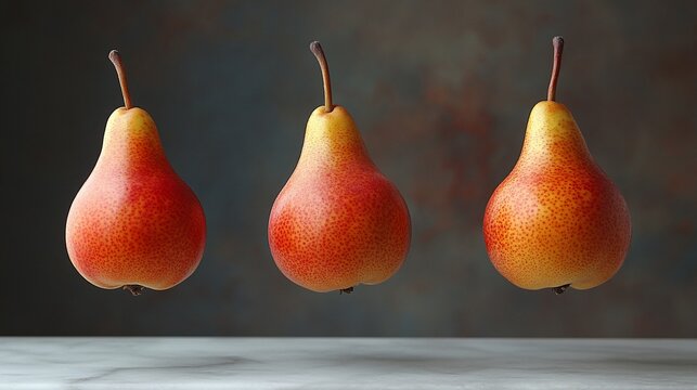 A surreal fruit photography where pears appear to levitate mid-air, artistic lighting