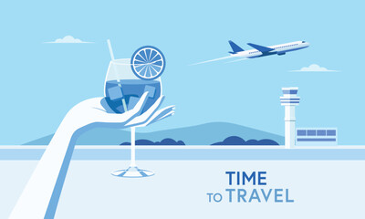 When the holiday travel ends, tourists drink cocktails with relaxation.
