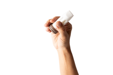 Male hand holding an inhaler isolated no background