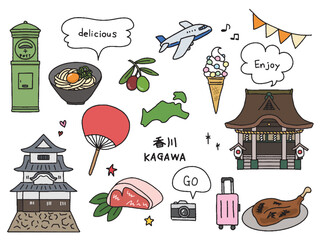 香川の手描きイラストセット