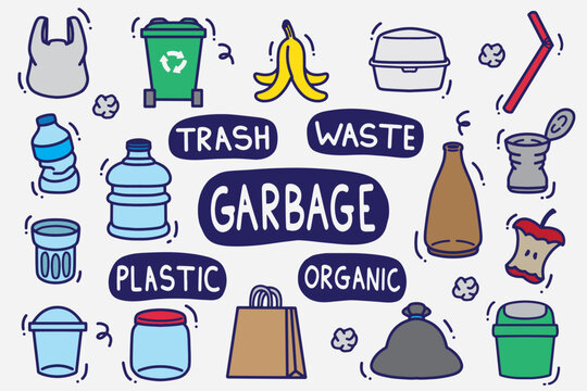 set of garbage doodle with color good for background, wallpaper, element design, icon, etc