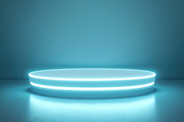 3D podium with glowing light effects, offering space for creative product descriptions.