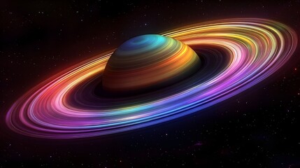 Colorful gas giant planet with rings orbiting in space planet with space