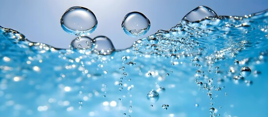 Crystal Clear Water Bubbles Floating in Blue Liquid